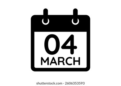 4 March calendar icon text page monthly web design on black and white background vector, icon, or illustration with the month of March 4