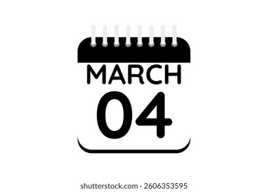 4 March calendar icon text page monthly web design on black and white background vector, icon, or illustration with the month of March 4