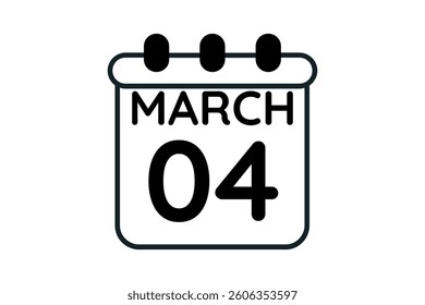 4 March calendar icon text page monthly web design on black and white background vector, icon, or illustration with the month of March 4