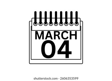 4 March calendar icon text page monthly web design on black and white background vector, icon, or illustration with the month of March 4
