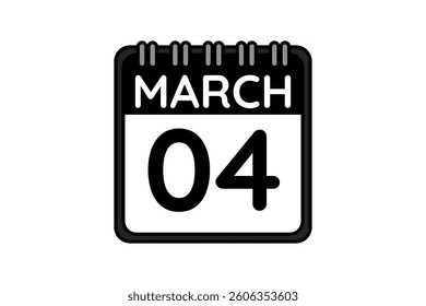 4 March calendar icon text page monthly web design on black and white background vector, icon, or illustration with the month of March 4