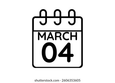 4 March calendar icon text page monthly web design on black and white background vector, icon, or illustration with the month of March 4
