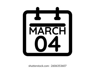 4 March calendar icon text page monthly web design on black and white background vector, icon, or illustration with the month of March 4