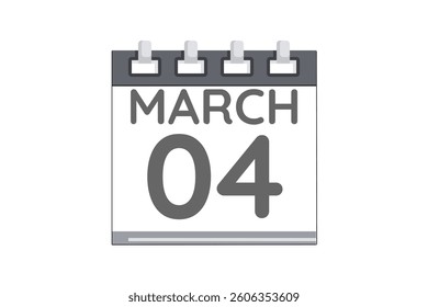 4 March calendar icon text page monthly web design on black and white background vector, icon, or illustration with the month of March 4