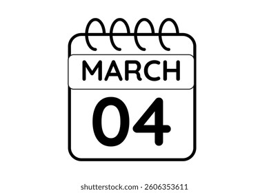 4 March calendar icon text page monthly web design on black and white background vector, icon, or illustration with the month of March 4