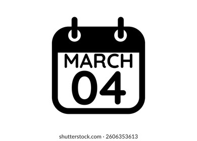 4 March calendar icon text page monthly web design on black and white background vector, icon, or illustration with the month of March 4