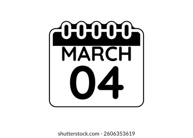 4 March calendar icon text page monthly web design on black and white background vector, icon, or illustration with the month of March 4