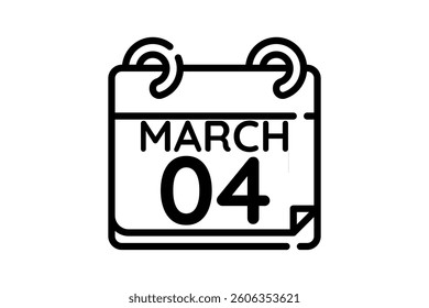 4 March calendar icon text page monthly web design on black and white background vector, icon, or illustration with the month of March 4