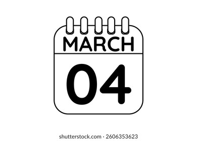 4 March calendar icon text page monthly web design on black and white background vector, icon, or illustration with the month of March 4