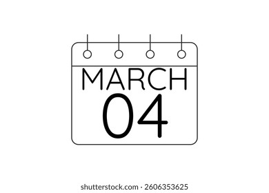 4 March calendar icon text page monthly web design on black and white background vector, icon, or illustration with the month of March 4