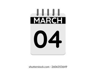 4 March calendar icon text page monthly web design on black and white background vector, icon, or illustration with the month of March 4