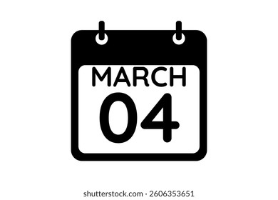 4 March calendar icon text page monthly web design on black and white background vector, icon, or illustration with the month of March 4