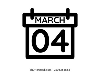 4 March calendar icon text page monthly web design on black and white background vector, icon, or illustration with the month of March 4