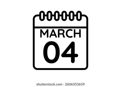 4 March calendar icon text page monthly web design on black and white background vector, icon, or illustration with the month of March 4