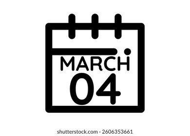 4 March calendar icon text page monthly web design on black and white background vector, icon, or illustration with the month of March 4