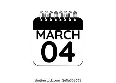 4 March calendar icon text page monthly web design on black and white background vector, icon, or illustration with the month of March 4