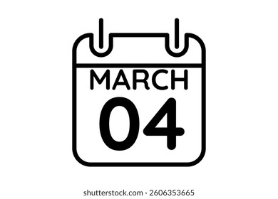 4 March calendar icon text page monthly web design on black and white background vector, icon, or illustration with the month of March 4
