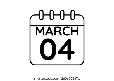 4 March calendar icon text page monthly web design on black and white background vector, icon, or illustration with the month of March 4