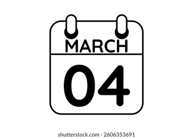 4 March calendar icon text page monthly web design on black and white background vector, icon, or illustration with the month of March 4