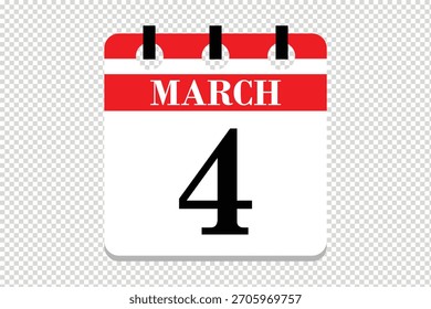 Vector Icono del calendario del 4 de marzo, ícono del calendario del mes de marzo de 4 fechas, ícono del calendario del 4 de marzo, ícono del calendario del Vector.