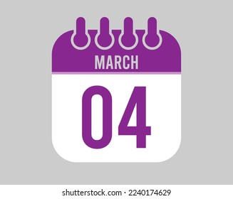 4 March calendar vector. Icon for March days in purple calendar