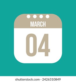 4 March calendar vector icon. White March date for the days of the month and the week on a light background