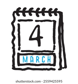 4 March date calendar - A simple yet elegant line art illustration of a date calendar captures the essence of organization and timekeeping. The clean lines and minimalistic design 