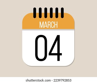 4 March day calendar icon. Orange calendar vector on light background for March days