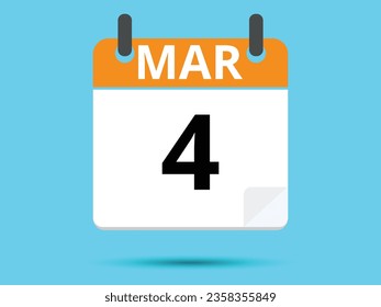 4 de marzo. Calendario de icono plano aislado en fondo azul. Ilustración vectorial.