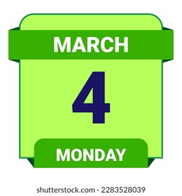 4 March, Monday. Date template. Useful design for calendar or event promotion. Vector illustration EPS 10 File. Isolated on white background. 