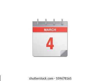 4 March red calendar vector illustration on white background