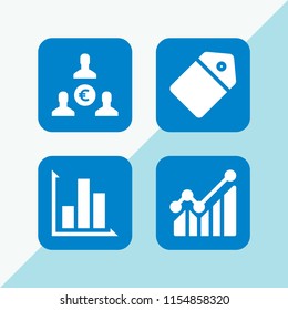 4 market icons in vector set. graph, euro and tag illustration for web and graphic design
