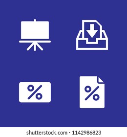 4 marketing icon set with presentation, inbox and percentage vector illustration for graphic design and web