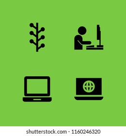 4 marketing icons in vector set. computer workers, www, laptop icon and internet illustration for web and graphic design