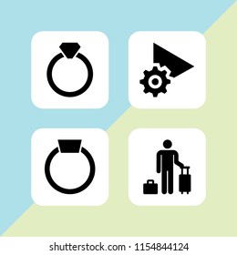 4 marriage icons in vector set. ring with precious stone, setup and guest illustration for web and graphic design