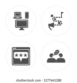 4 Mass media, Feedback, Strategy, Partner modern icons on round shapes, vector illustration, eps10, trendy icon set.
