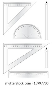 4 mathematical equipments and two pencils
