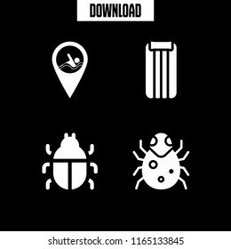4 mattress vector icon set with bug, airbed and swimming pool pin icons for mobile and web