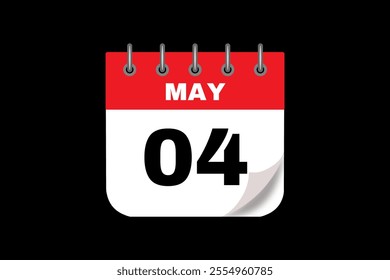 4 May calendar icon text page monthly web design on red, white and black background vector, icon, or illustration with the month of May 4