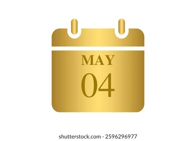 4 May calendar icon text page monthly web design on Golden and white background vector, icon, or illustration with the month of May 4