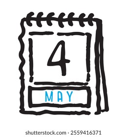 4 May date calendar - A simple yet elegant line art illustration of a date calendar captures the essence of organization and timekeeping. The clean lines and minimalistic design 