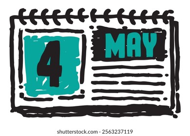 4 May date long table calendar - A simple yet elegant line art illustration of a table date calendar captures the essence of organization and timekeeping and note lines sketch art