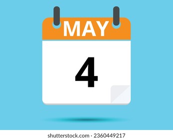 4 May. Flat icon calendar isolated on blue background. Vector illustration.