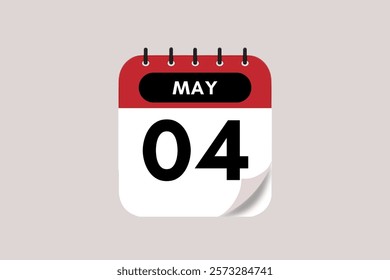 4 May month single day vector, illustration, calendar with rose red, black and off-white color background calendar May 4