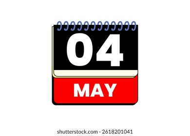 4 may month single day vector, illustration, calendar with red, black, yellow and white color background calendar icon of may 4