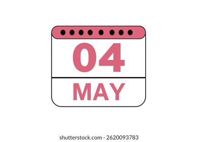 4 de mayo Mes Vector de un solo día, ilustración, calendario con melocotón, color blanco y negro de fondo Icono de calendario del 4 de mayo