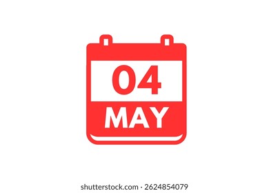 4 de mayo Mes Vector de un solo día, ilustración, calendario con el color rojo y blanco Icono de calendario de fondo del 4 de mayo