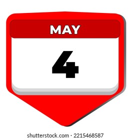 4 May vector icon calendar day. 4 date of May. Fourth day of May. 4th date number. 4 day calendar. Four date. 4th be with you