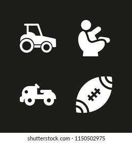 4 meadow icons in vector set. farm tractor, football ball, tractor side view and child illustration for web and graphic design