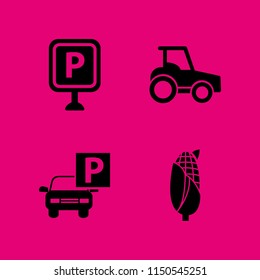 4 meadow icons in vector set. tractor side view, corn and park illustration for web and graphic design